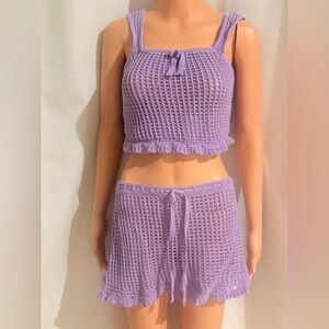Purple Knit Crop Top and Skirt Set